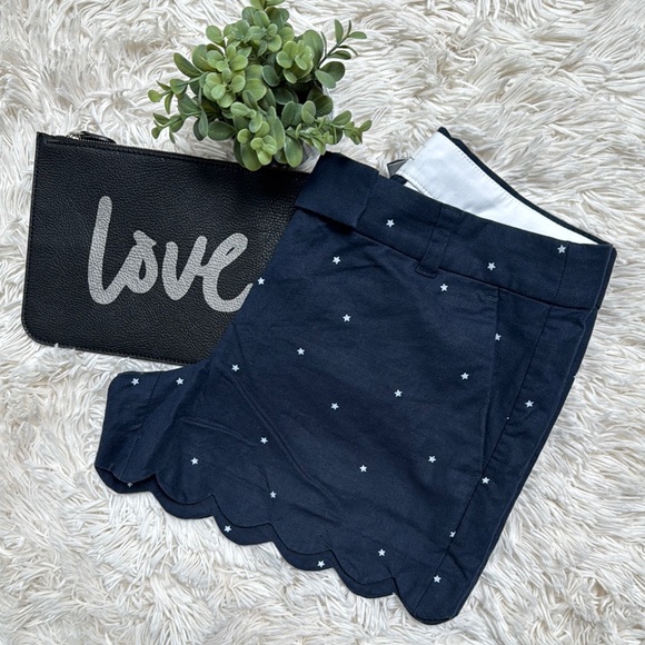 🎉HP🎉 J. Crew Scalloped Hem Linen Blend Star Shorts 💗 Navy - Picture 2 of 16